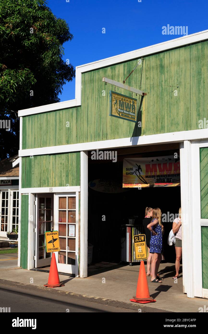 Surfboard rental store, Lahaina, Maui Island, Hawaii, USA Stock Photo