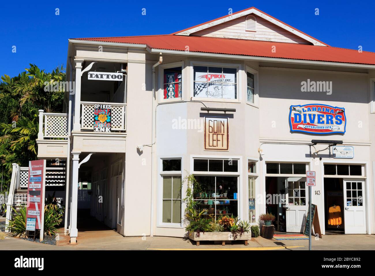 Dive store on Dickenson Street, Lahaina, Maui Island, Hawaii, USA Stock