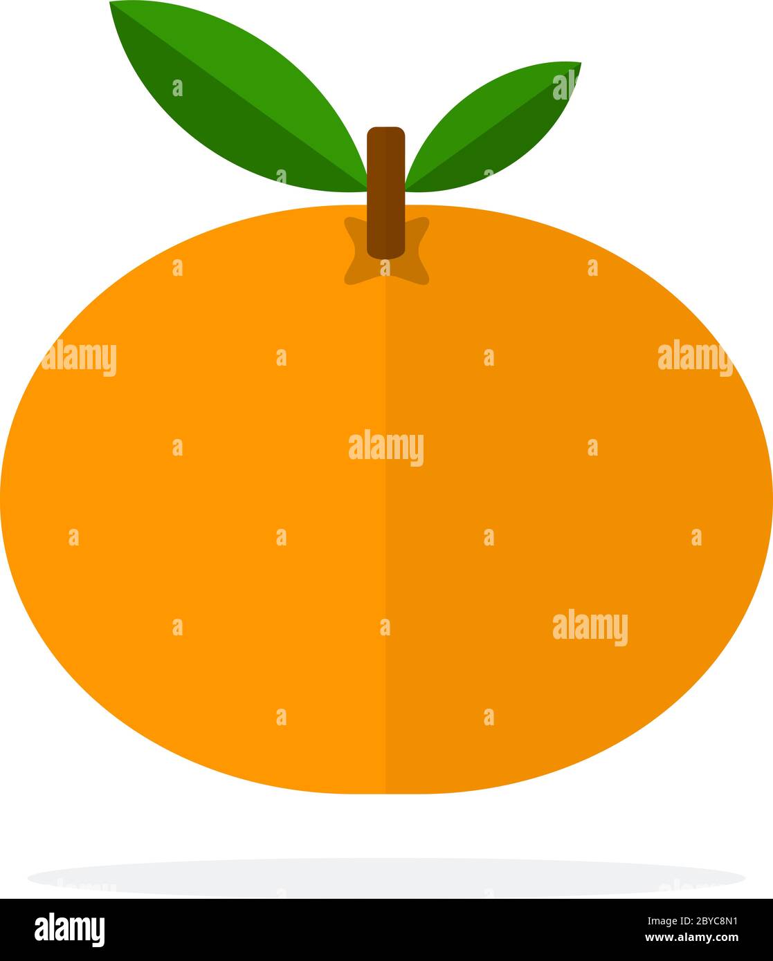 Whole mandarin with a leaf flat isolated Stock Vector