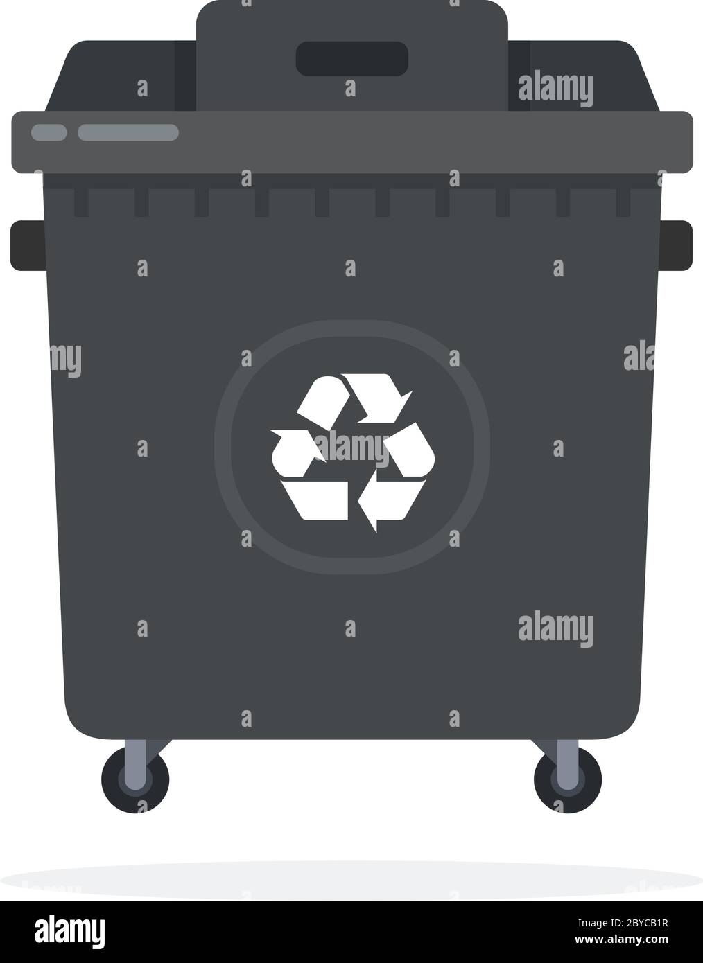Large black trash can on wheels flat isolated Stock Vector