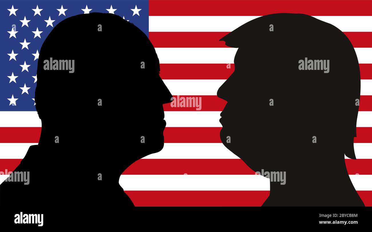 Joe Biden VS Donald Trump portraits on the flag, US elections 2020, vector illustration Stock Vector