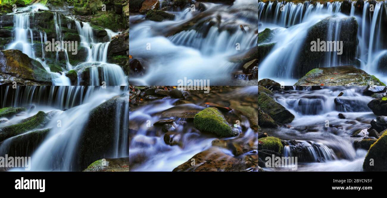 collage of photos of waterfalls. Collection Of Autumn Photographs Stock Photo