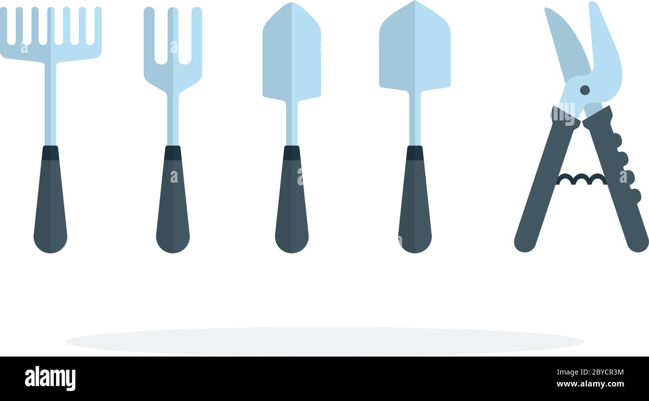 Garden tools in a row flat isolated Stock Vector