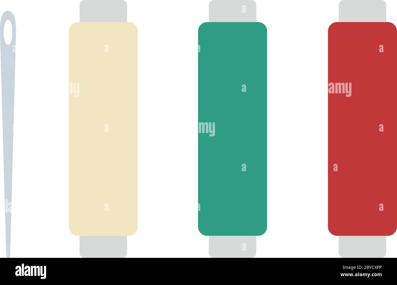 Three coils with thread and needle for sewing flat isolated Stock Vector