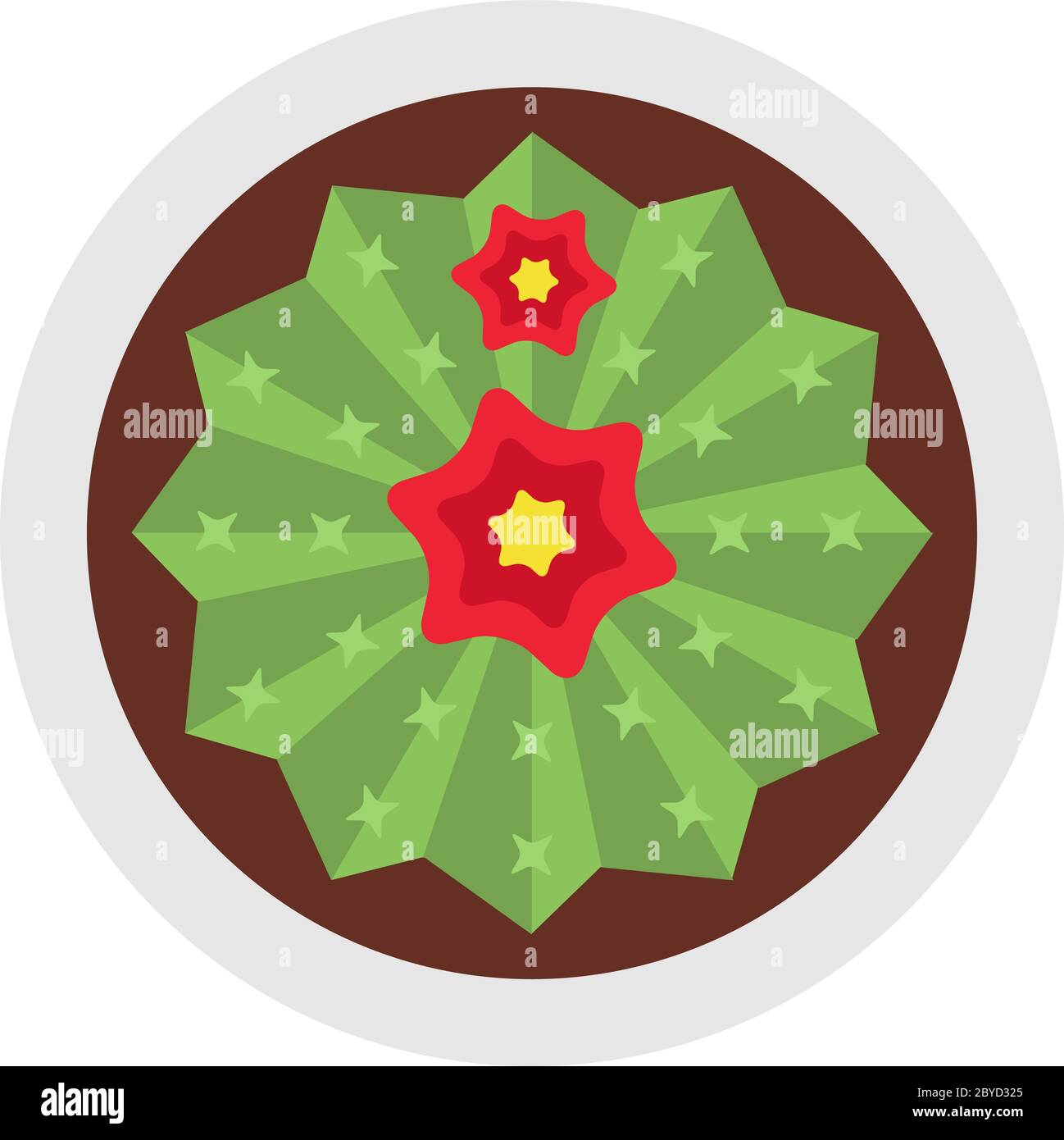 Blooming cactus with two flowers flat isolated Stock Vector