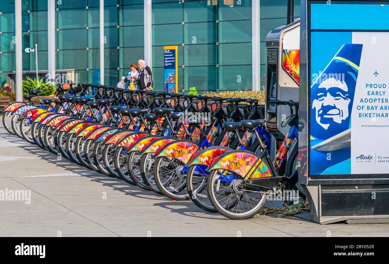 Colorful Lyft Bicycles Stock Photo