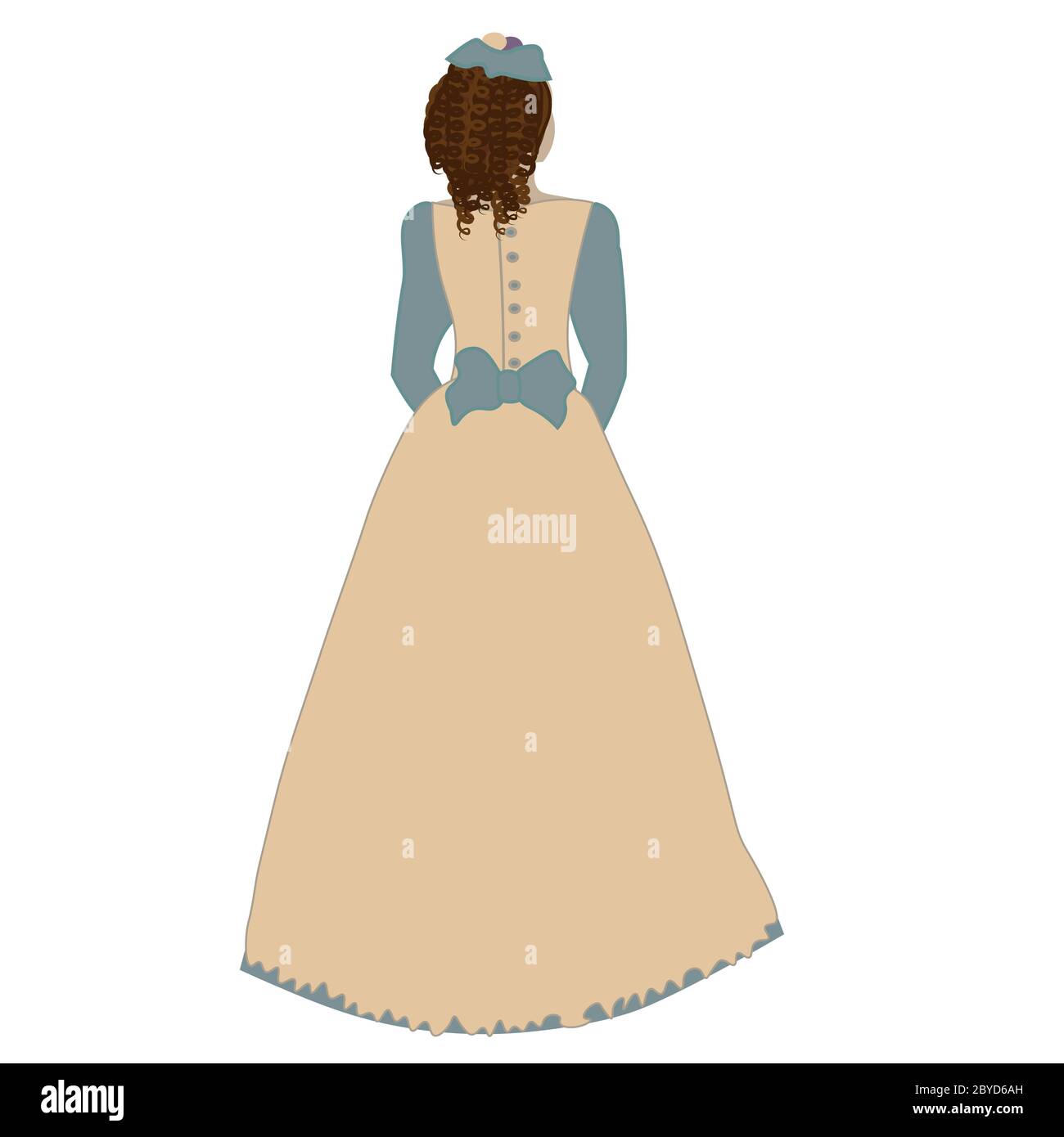 hand drown lady in eighteenth-century clothes stands with her back Stock Vector
