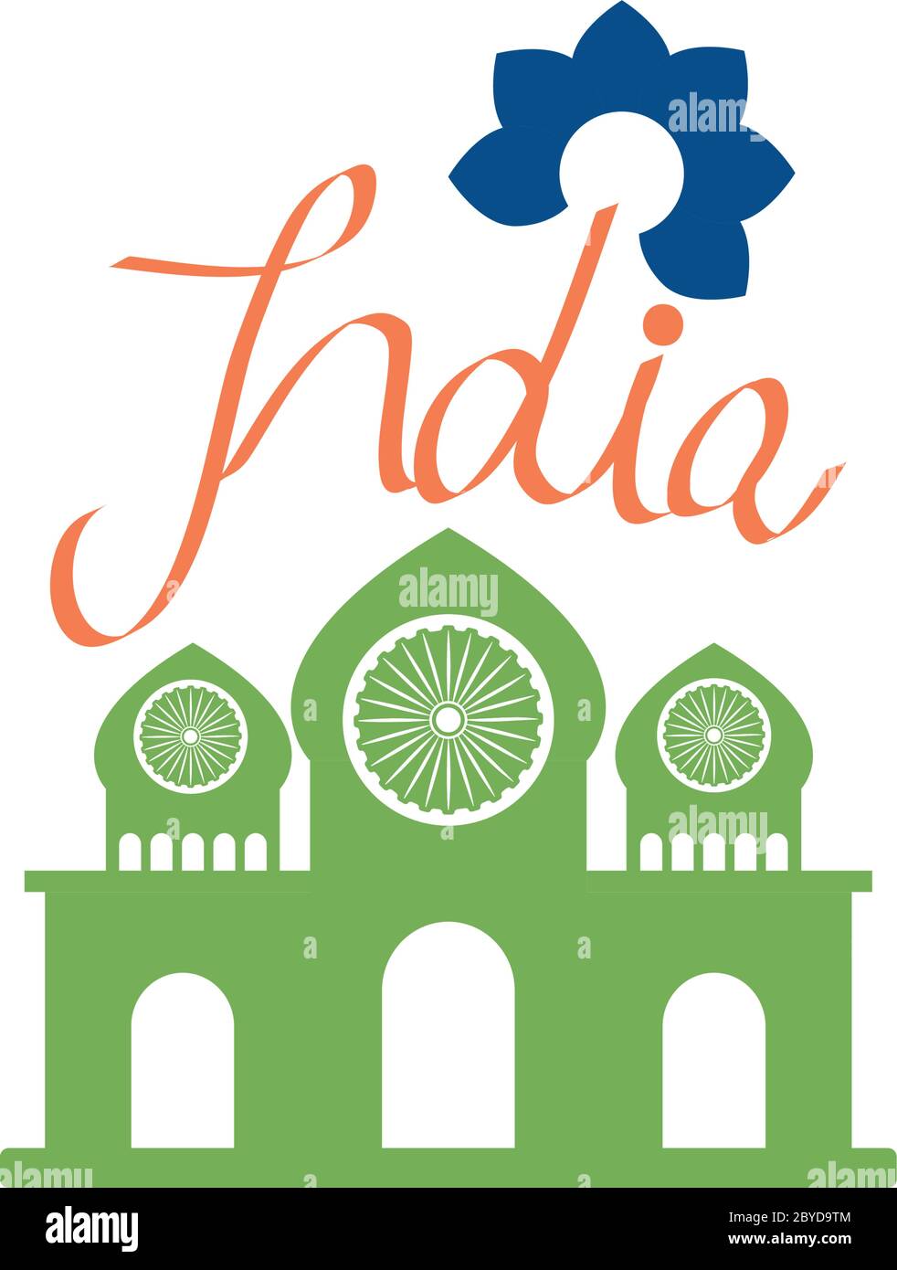 India Hand lettering design with decorative flower and taj mahal icon ...
