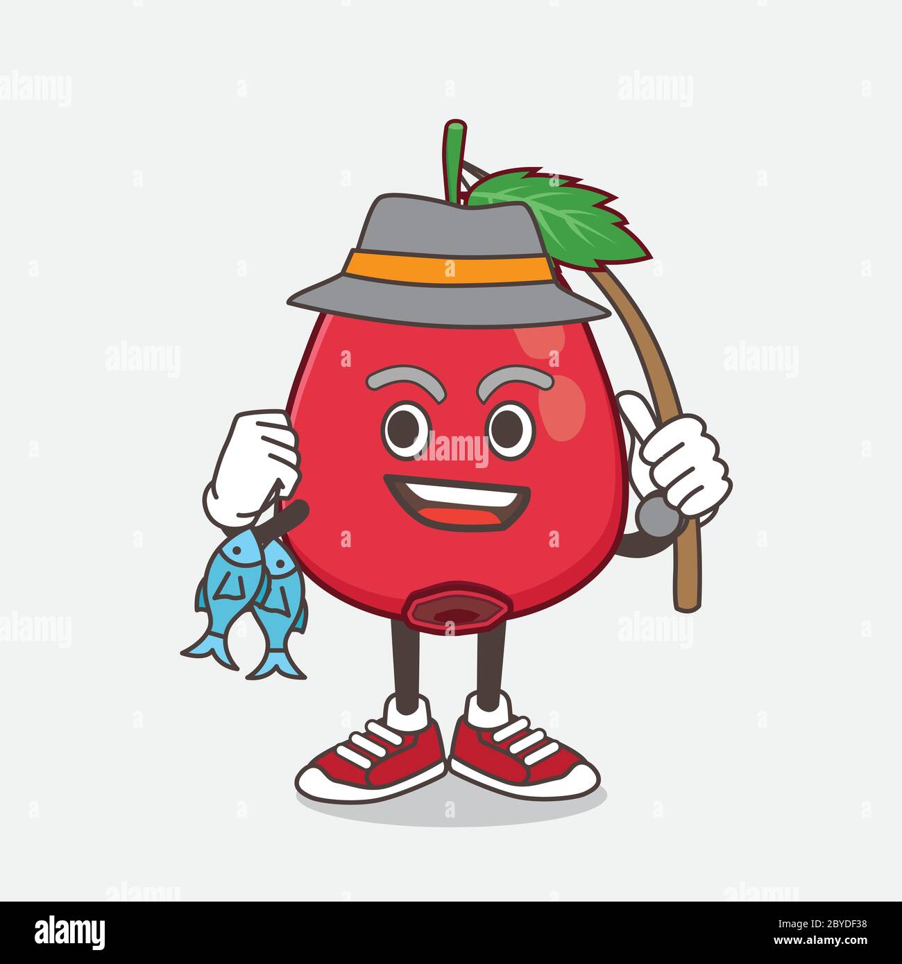 An illustration of Rose Hip Fruit cartoon mascot character fishing with ...