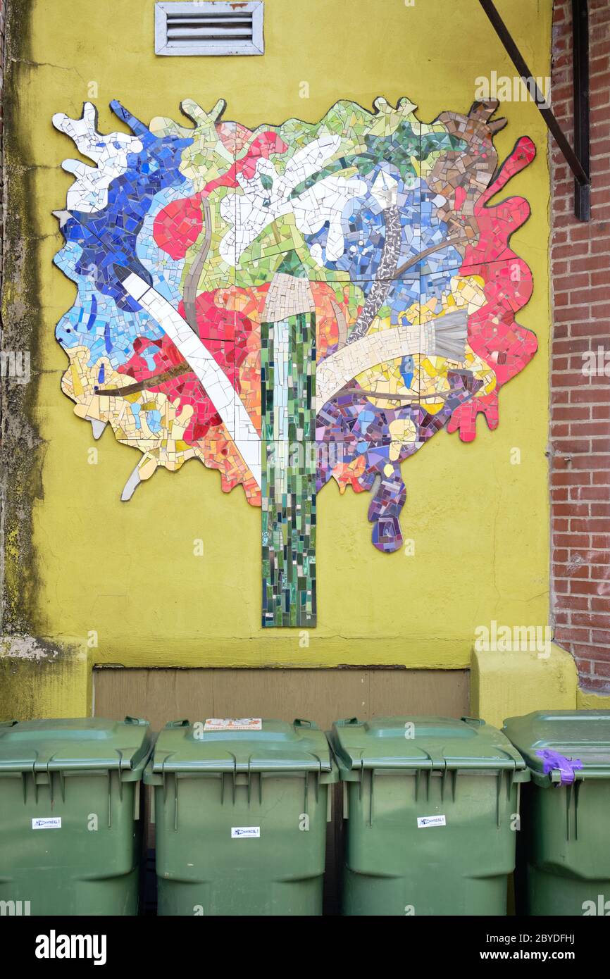 Montreal Mosaic wall art depicting a tree with pencil as trunk, in