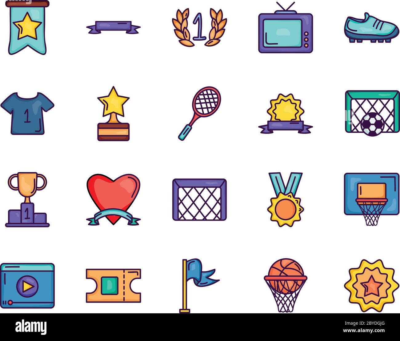 medal and game event icon set over white background, line color style ...