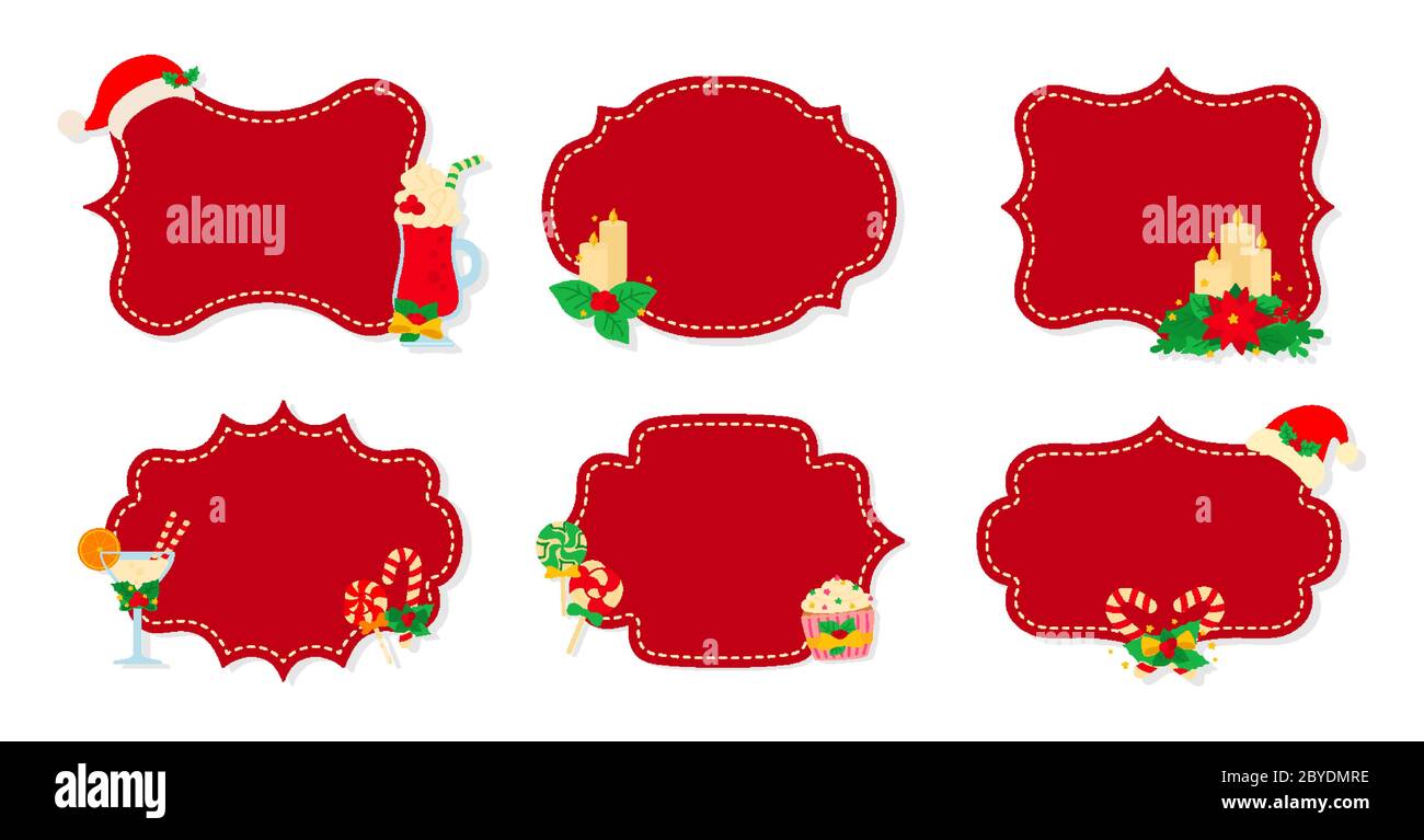 Christmas label and tag flat set. Cartoon holiday collection ...