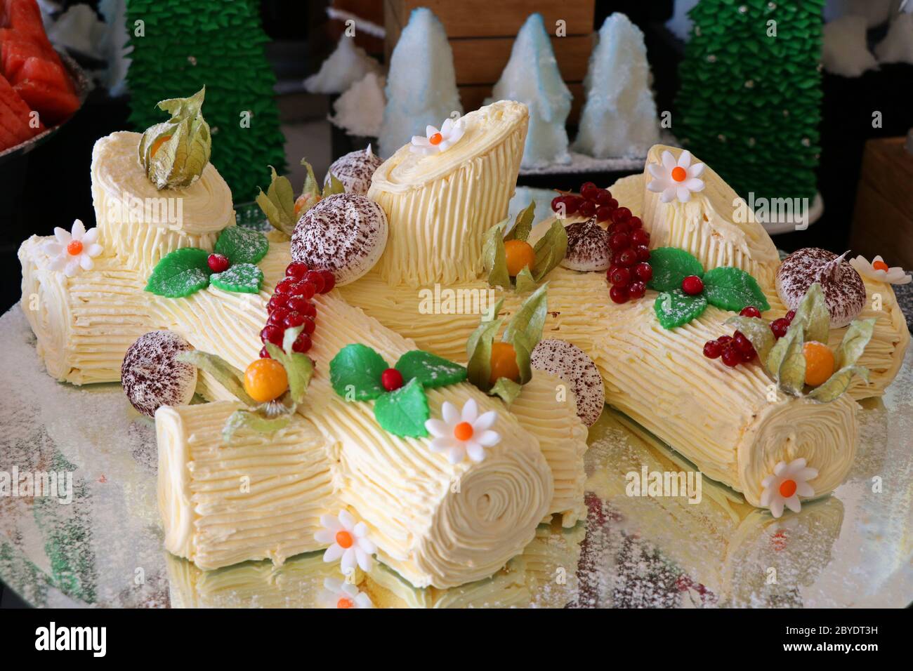 yule log cake for the christmas special Stock Photo Alamy