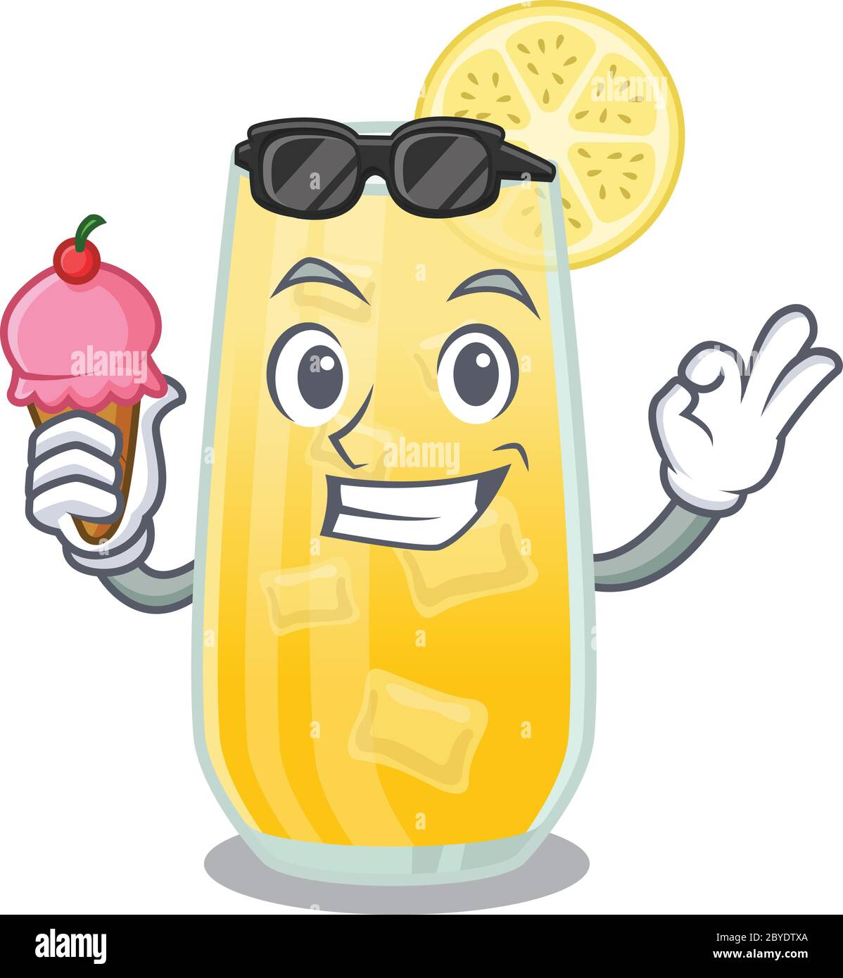 A cartoon drawing of screwdriver cocktail holding cone ice cream Stock