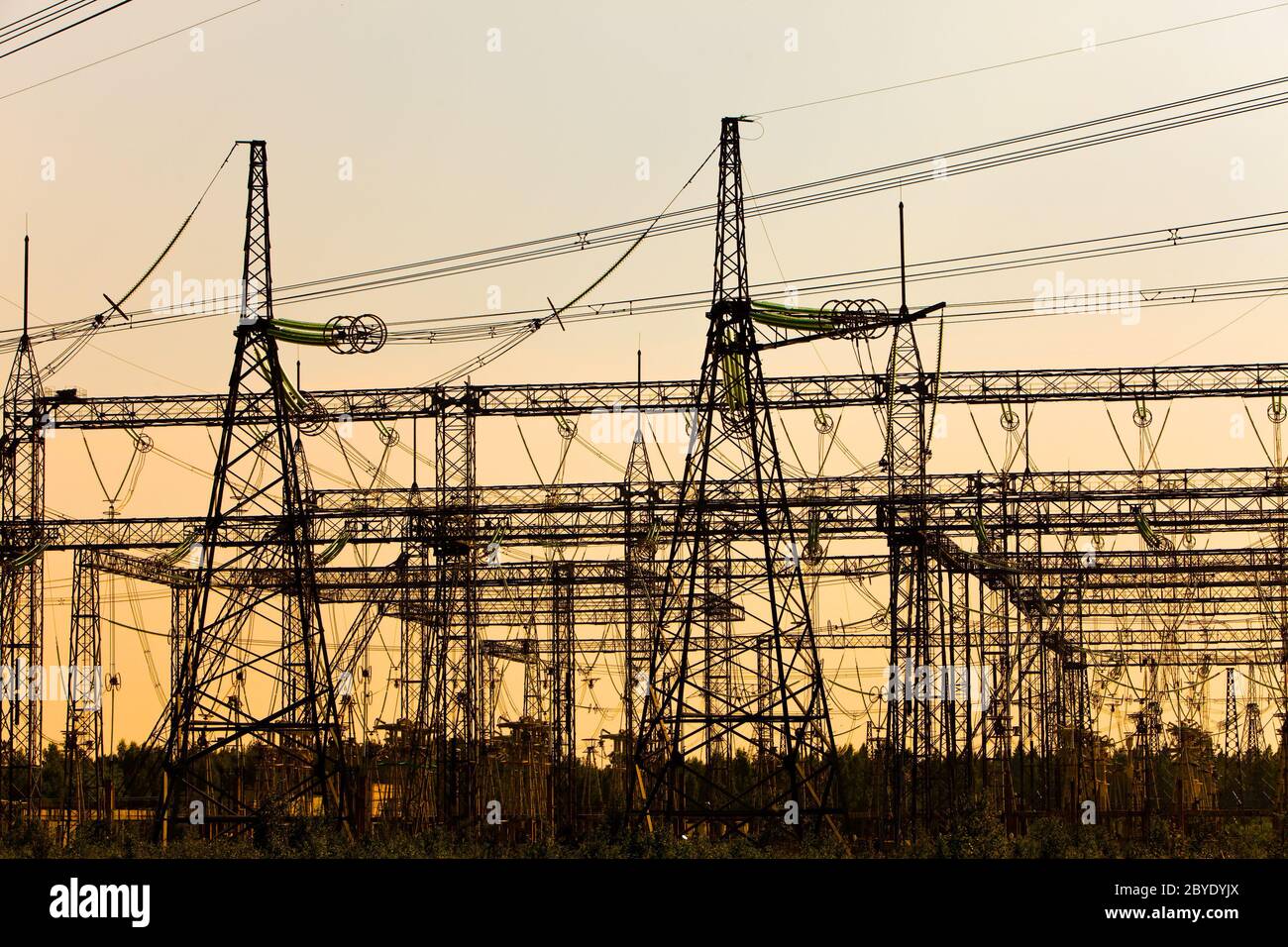 Highvoltage line of electricity transmissions Stock Photo Alamy