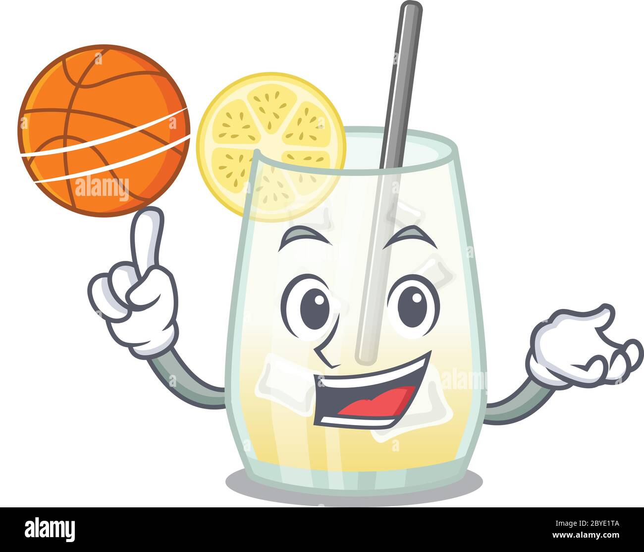 Sporty cartoon mascot design of tom collins cocktail with basketball Stock Vector