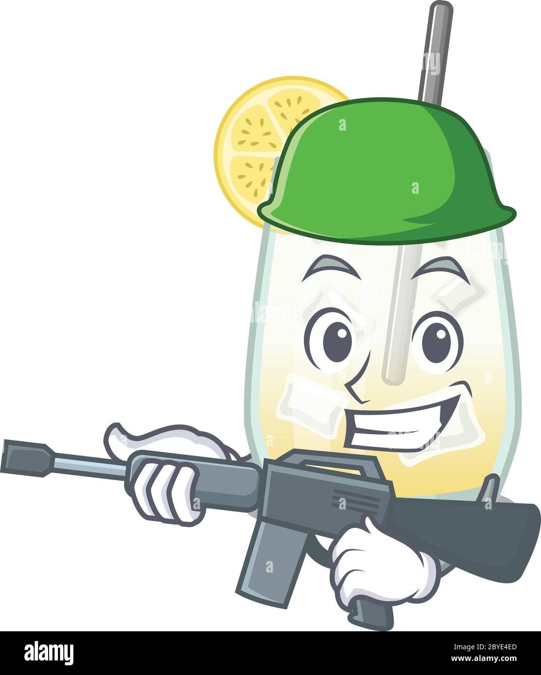 A cartoon picture of Army tom collins cocktail holding machine gun Stock Vector