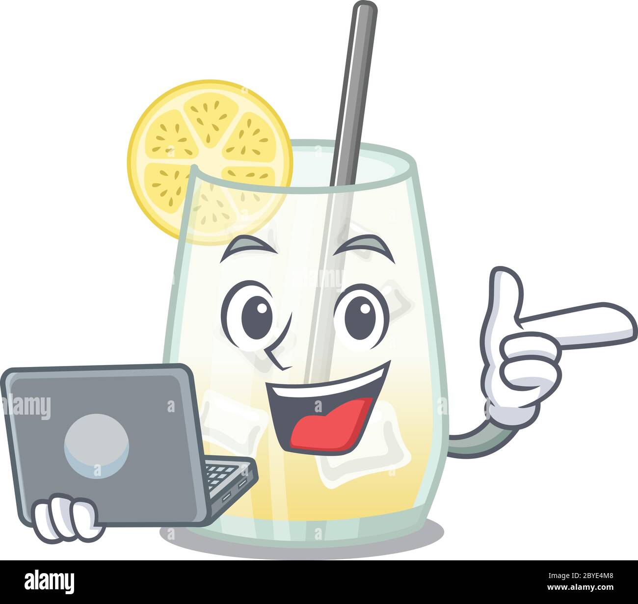 Smart cartoon character of tom collins cocktail studying at home with a laptop Stock Vector