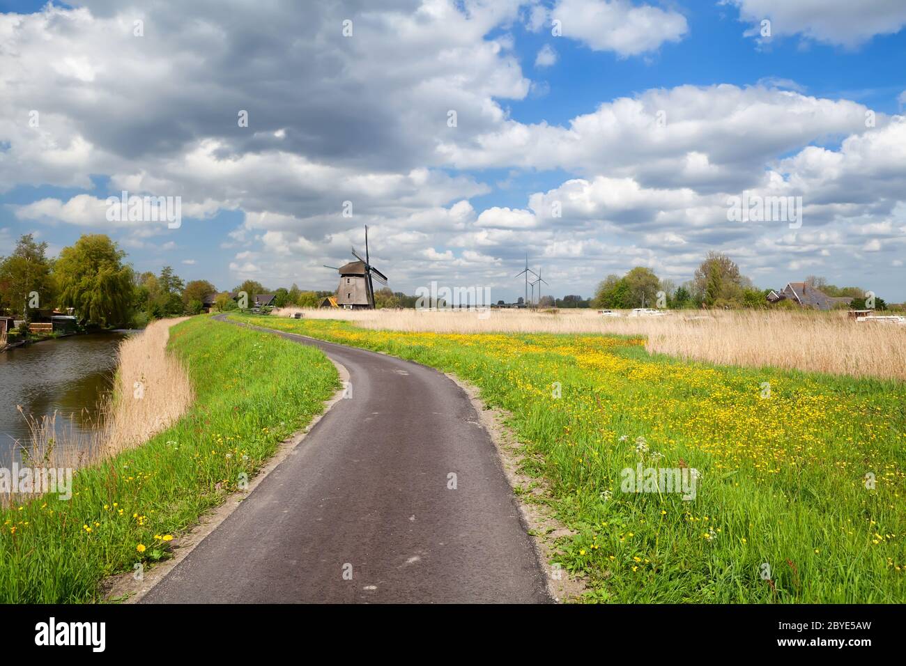 way to windmill and blue sky, Alkmaar Stock Photo