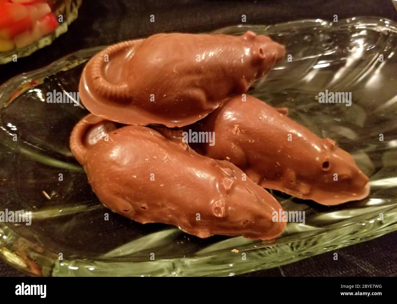 Chocolate in the shape of rats for Halloween dessert Stock Photo