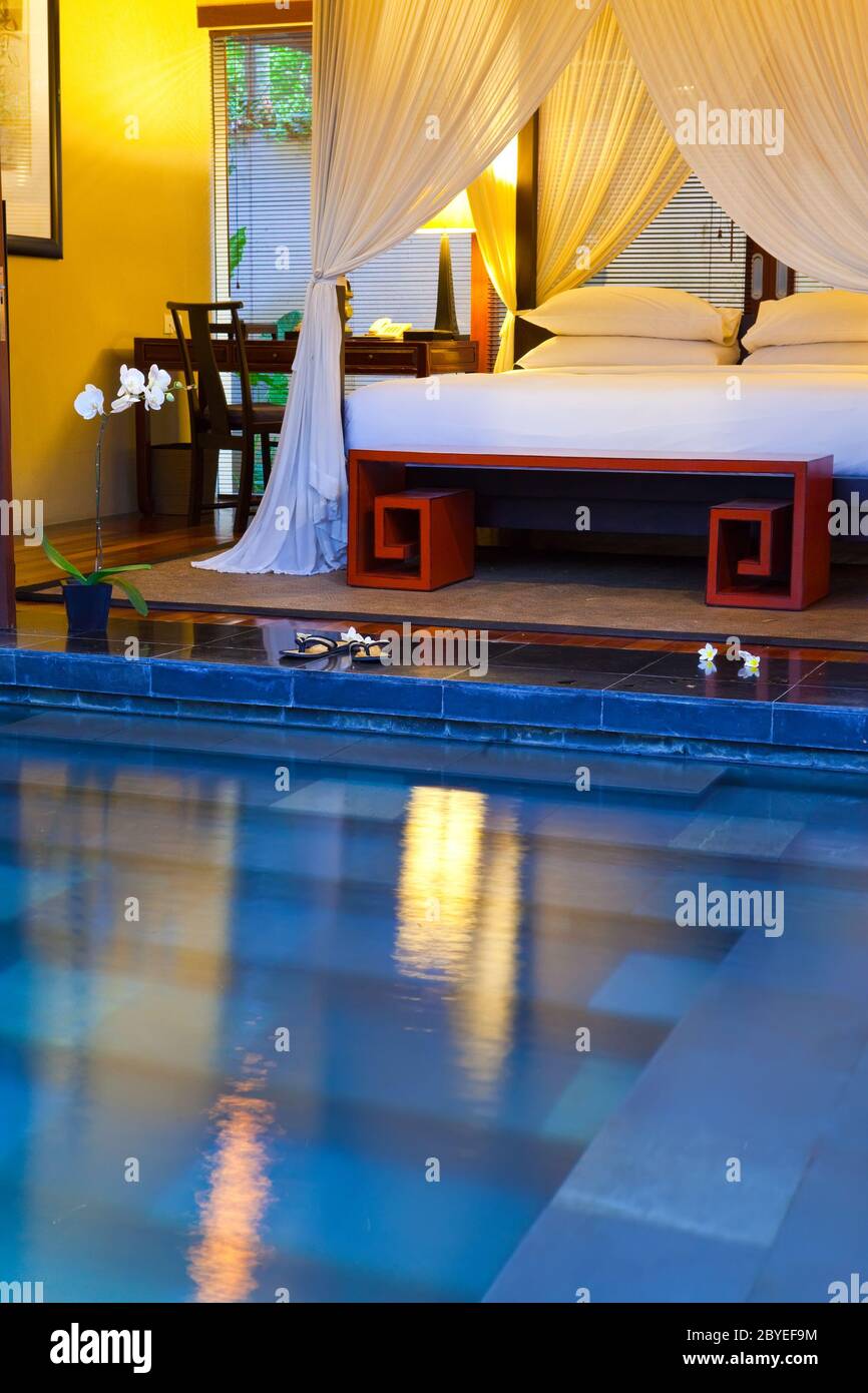 Beach beds for rest at the pool Stock Photo Alamy