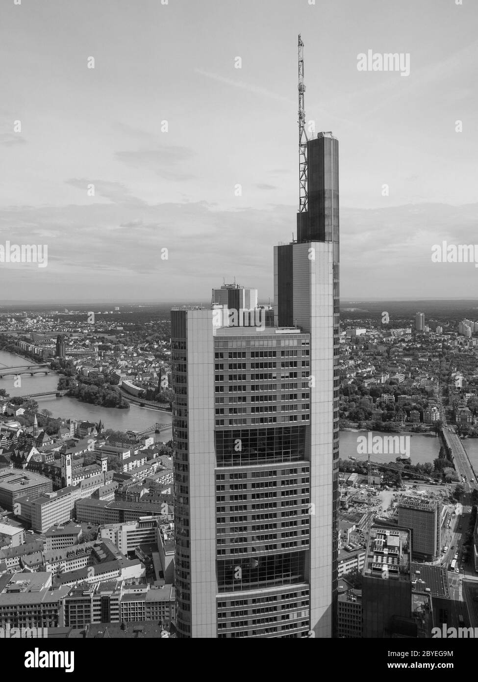 Skyline of frankfurt with river main Black and White Stock Photos ...