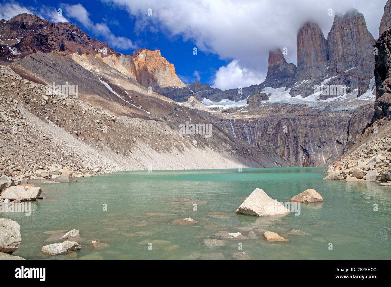 The towers of the Torres del Paine Stock Photo
