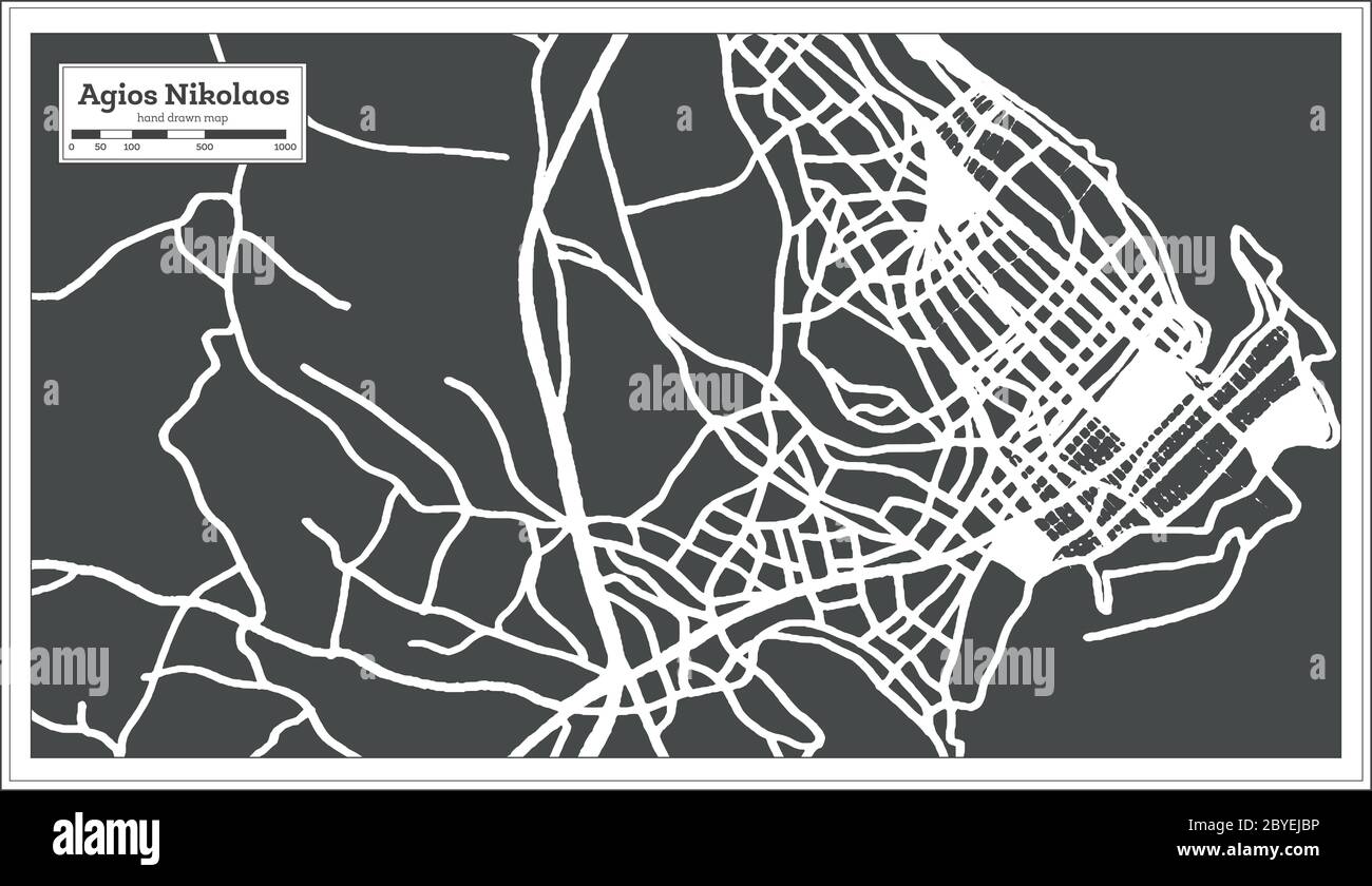 Agios Nikolaos Greece City Map in Retro Style. Outline Map. Vector Illustration. Stock Vector