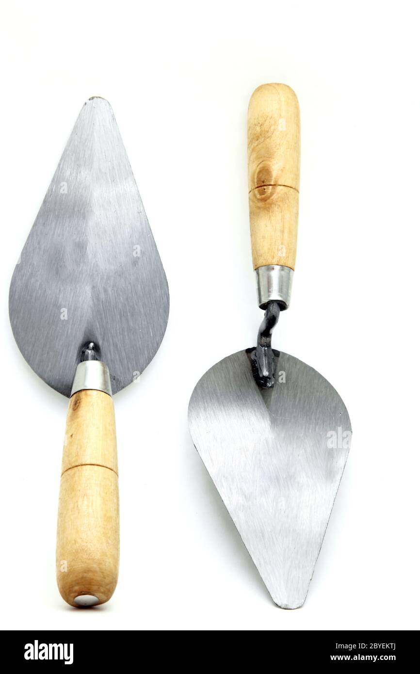 set of construction lute trowels, vertical Stock Photo Alamy
