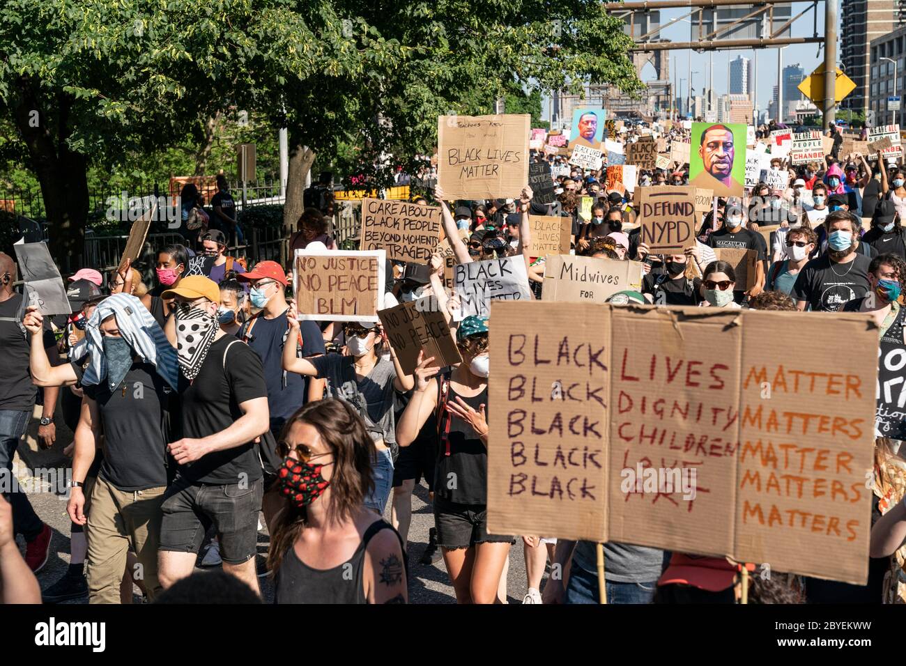 New York, NY - June 9, 2020: Hundreds of people march against police ...