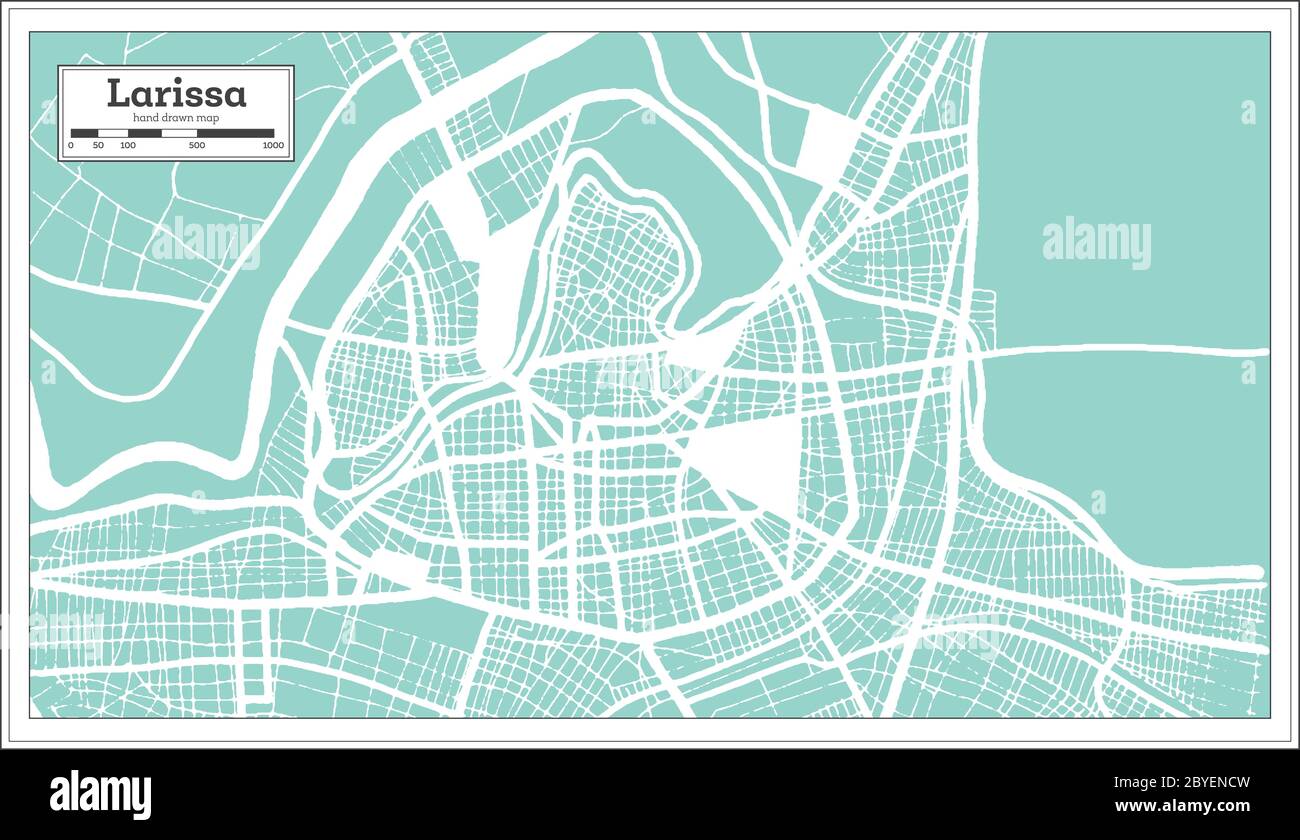 Larissa Greece City Map in Retro Style. Outline Map. Vector