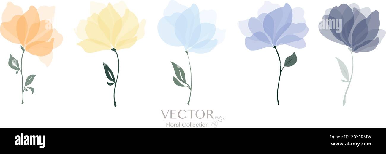 Set of colorful floral collection watercolor design elements. cute floral use for design wedding, greeting card, nature, cartoon elements. - Vector Stock Vector