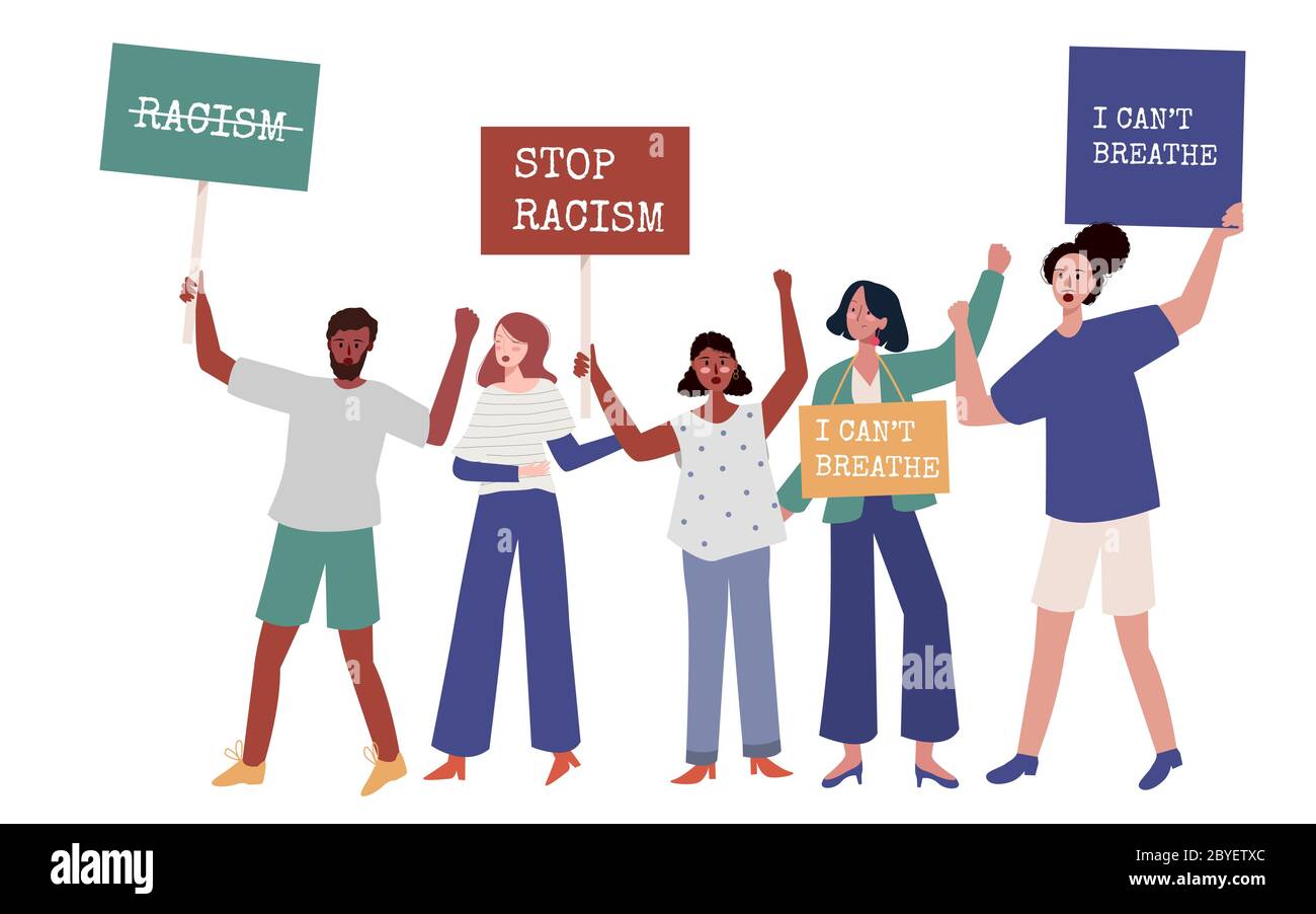 demonstration social activism human rights protest about racism black lives matters people bring poster I can't breathe Stock Vector