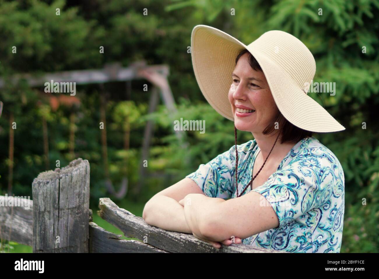 older woman enjoying nature Stock Photo