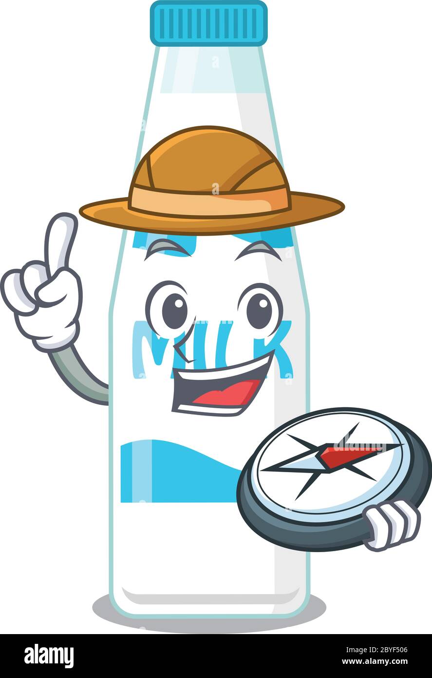 mascot design concept of bottle of milk explorer using a compass in the ...