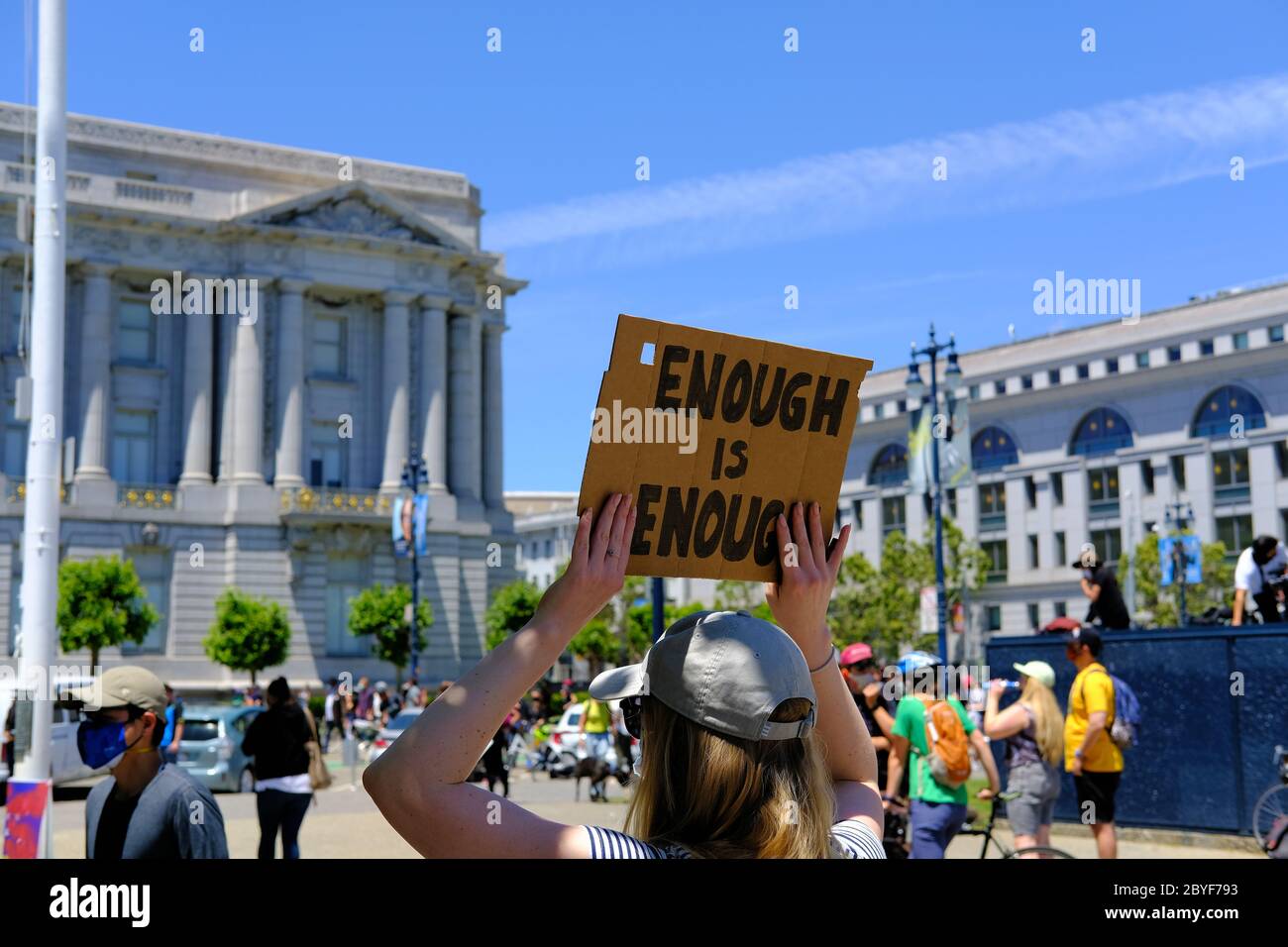 “Kneeling 4 Justice” at San Francisco City Hall (California); peaceful protest, memorial and celebration of the life of George Floyd June 9 2020. Stock Photo