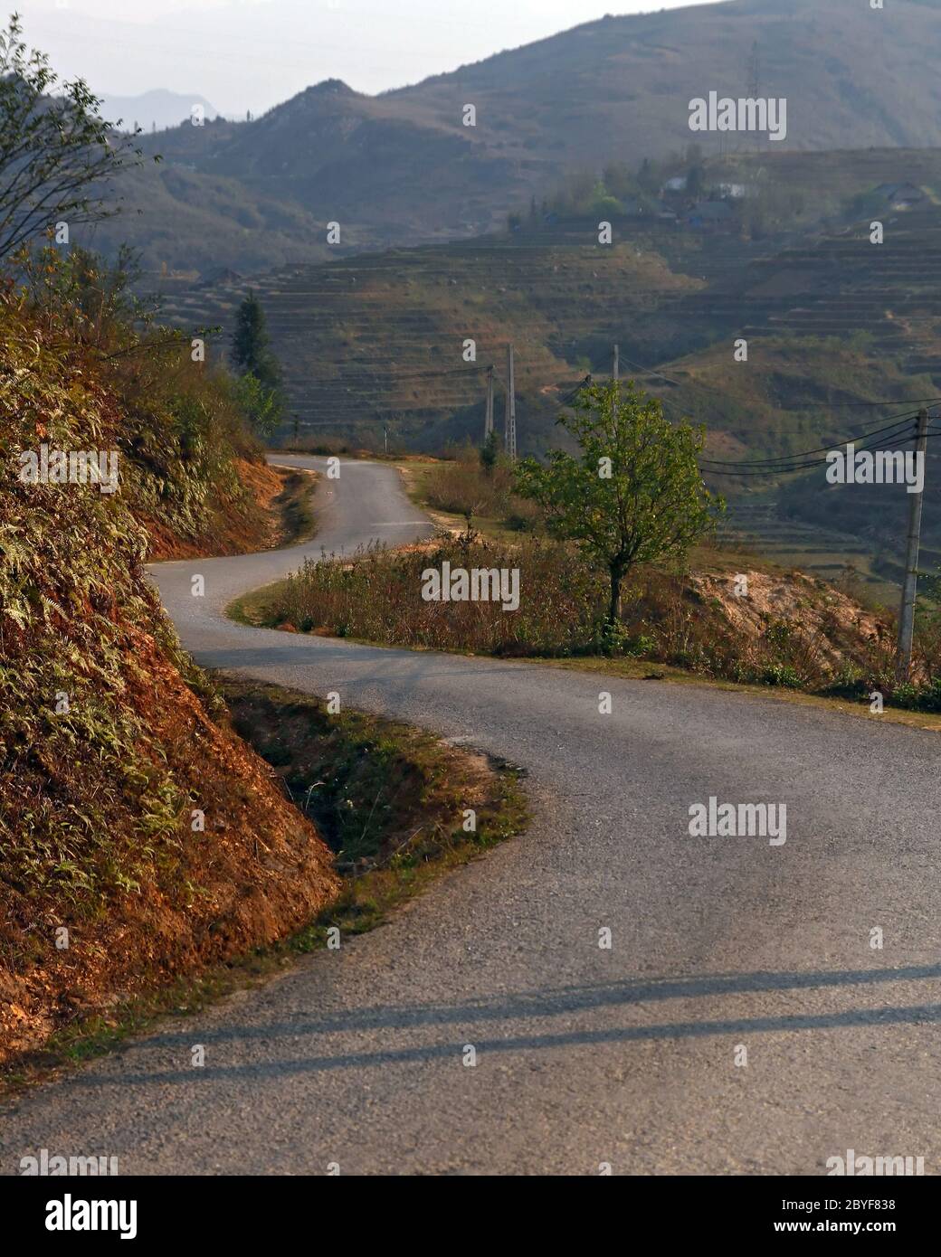 Curve pavement Road in Sapa Stock Photo