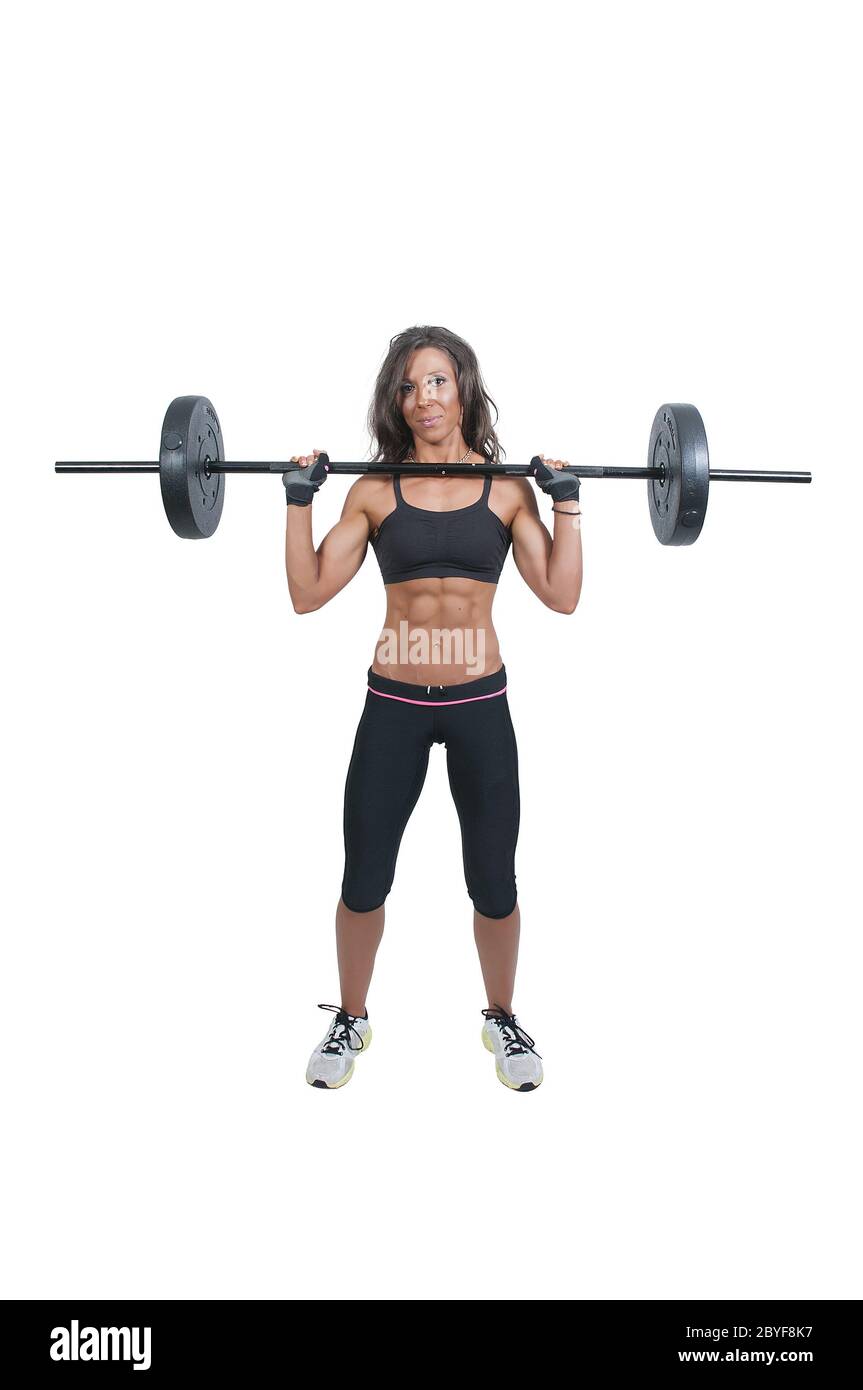 Woman Working with Weights Stock Photo