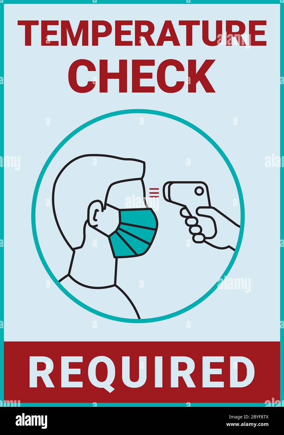Temperature check is required at entrance poster. Editable vector Stock
