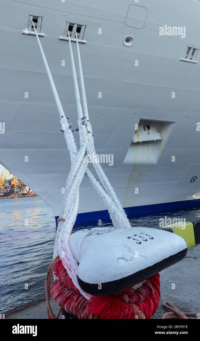 Vessel, knight on the berth of port. Stock Photo