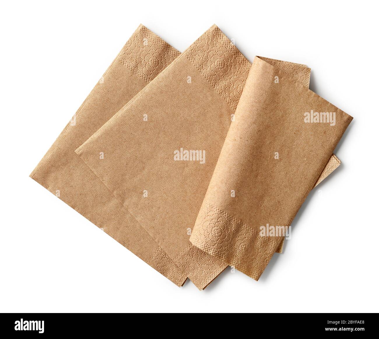 brown paper napkins isolated on white background, top view Stock Photo