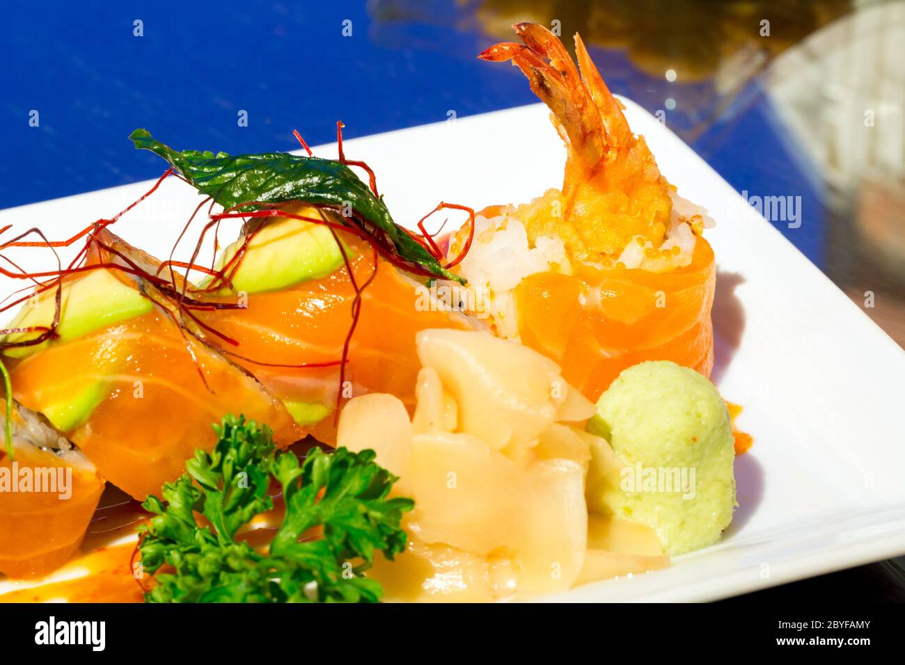 Salmon Roll with Shrimps Stock Photo