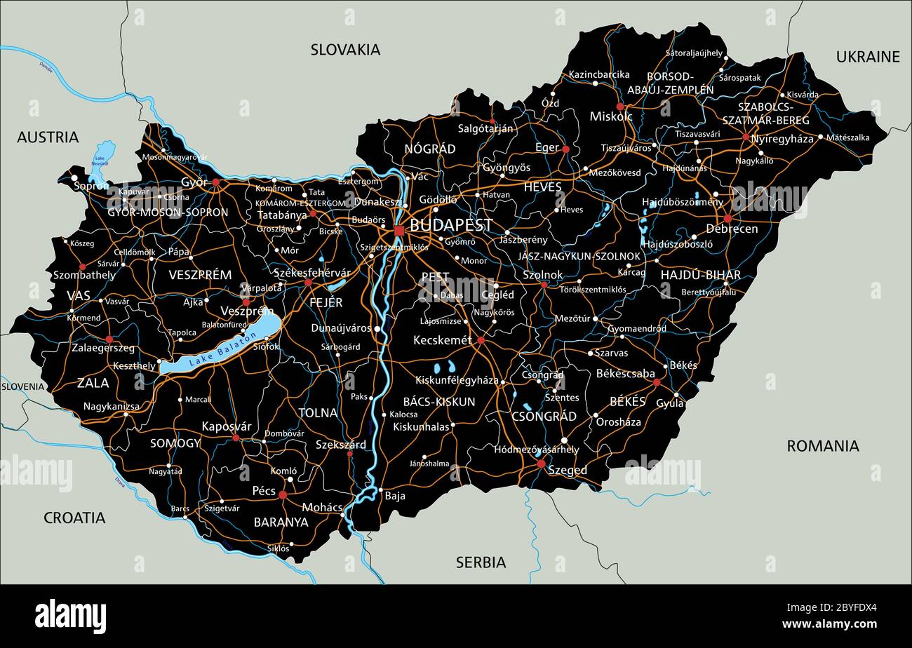 High detailed Hungary road map with labeling Stock Vector Image & Art - Alamy