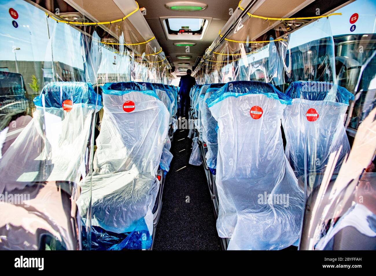 An Interior View Of A Social Distancing Bus Brouwer Tours Coach During The Coronavirus Crisis Transport Company Brouwer Has Specially Designed A Social Distancing Bus To Transport People Safely With Deposited Seats And