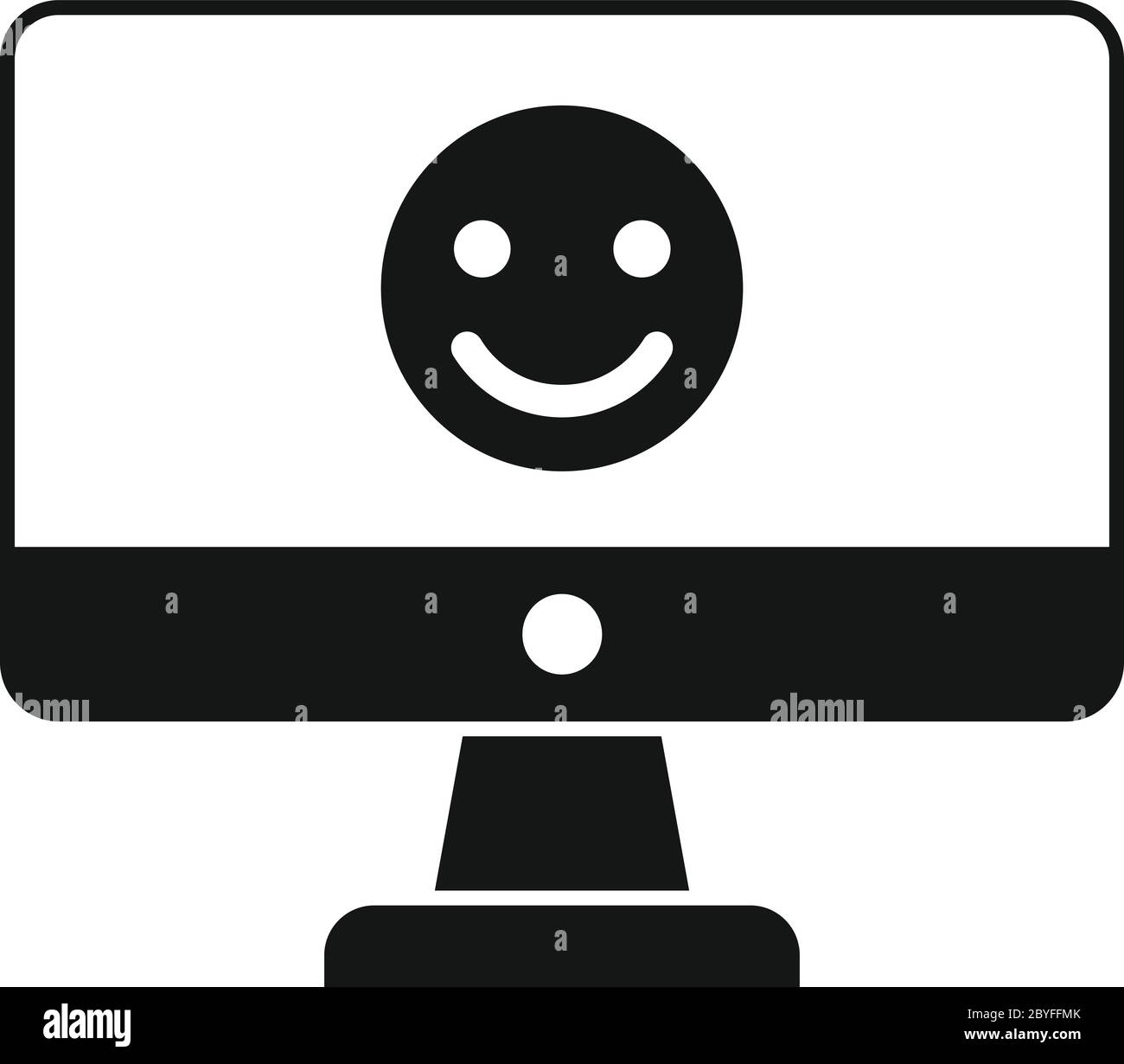 Smiling emoji monitor icon. Simple illustration of smiling emoji