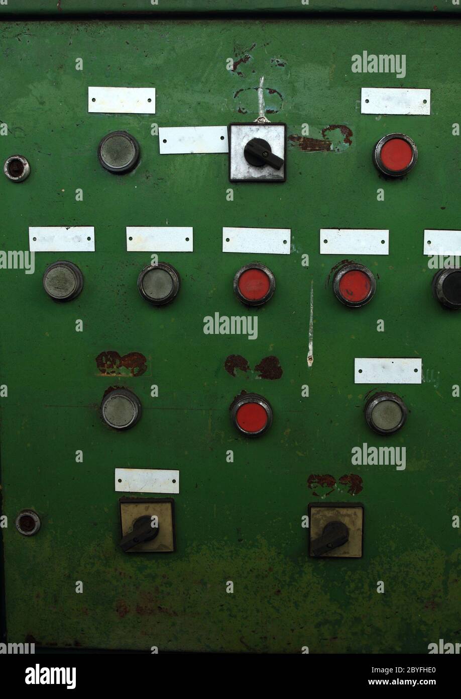 Control Panel with red and green lamps and buttons Stock Photo