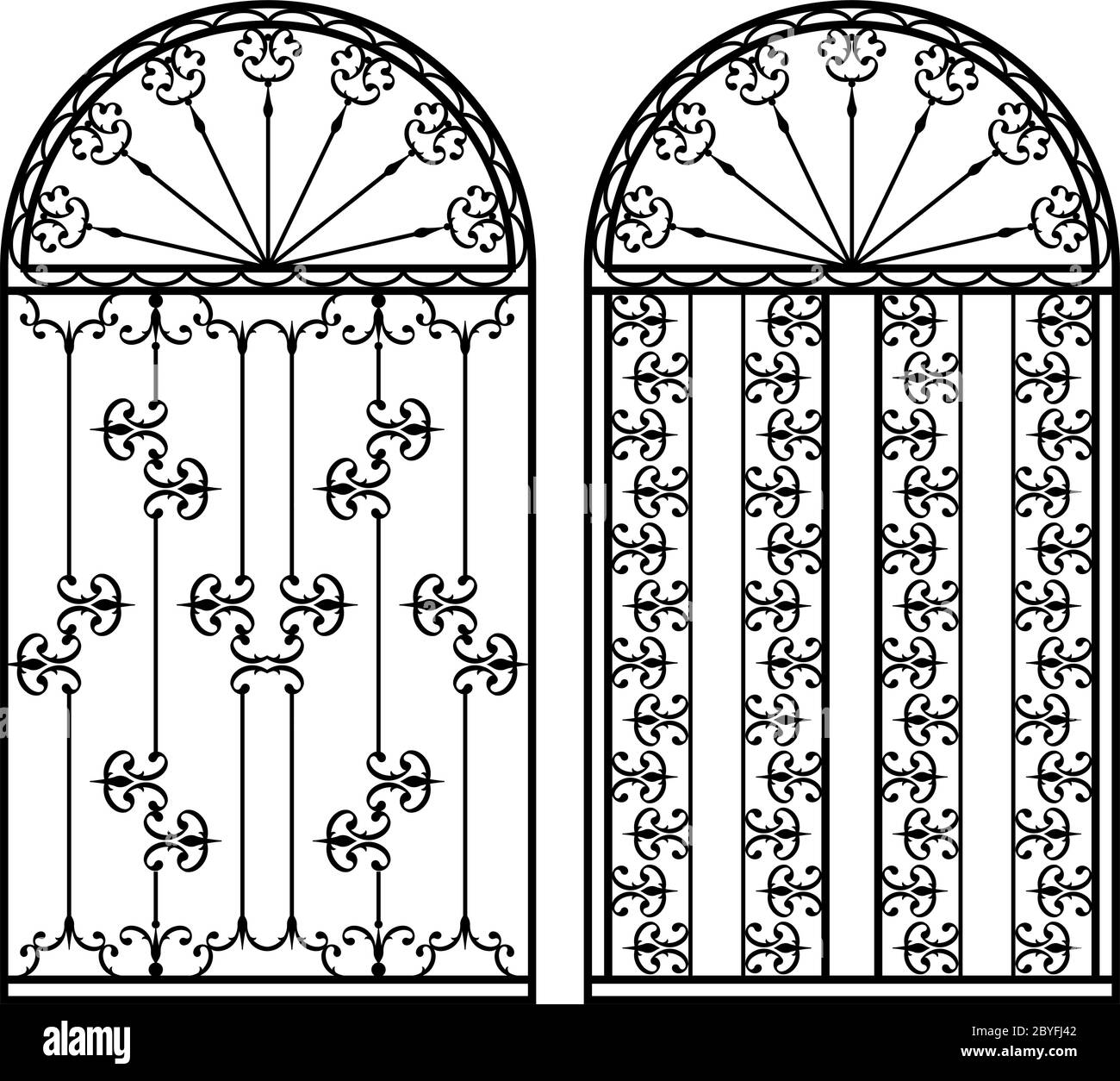 Wrought Iron Gate, Door, Fence, Window, Grill, Railing Design Stock