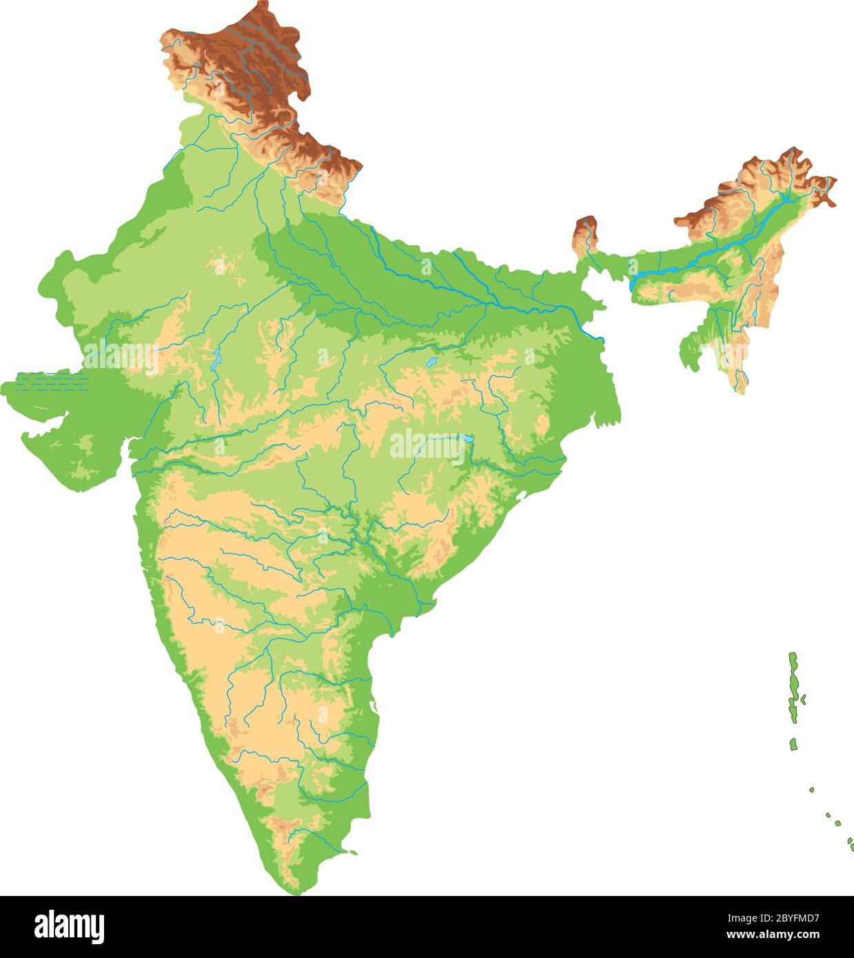 High detailed India physical map. Stock Vector