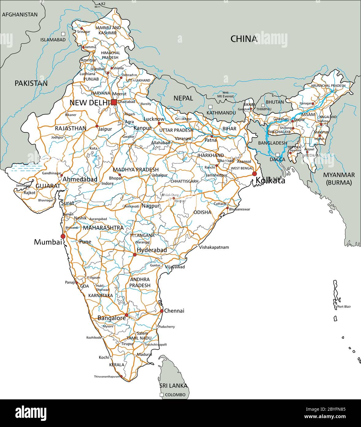 All India Road Map High Detailed India Road Map With Labeling Stock Vector Image & Art - Alamy