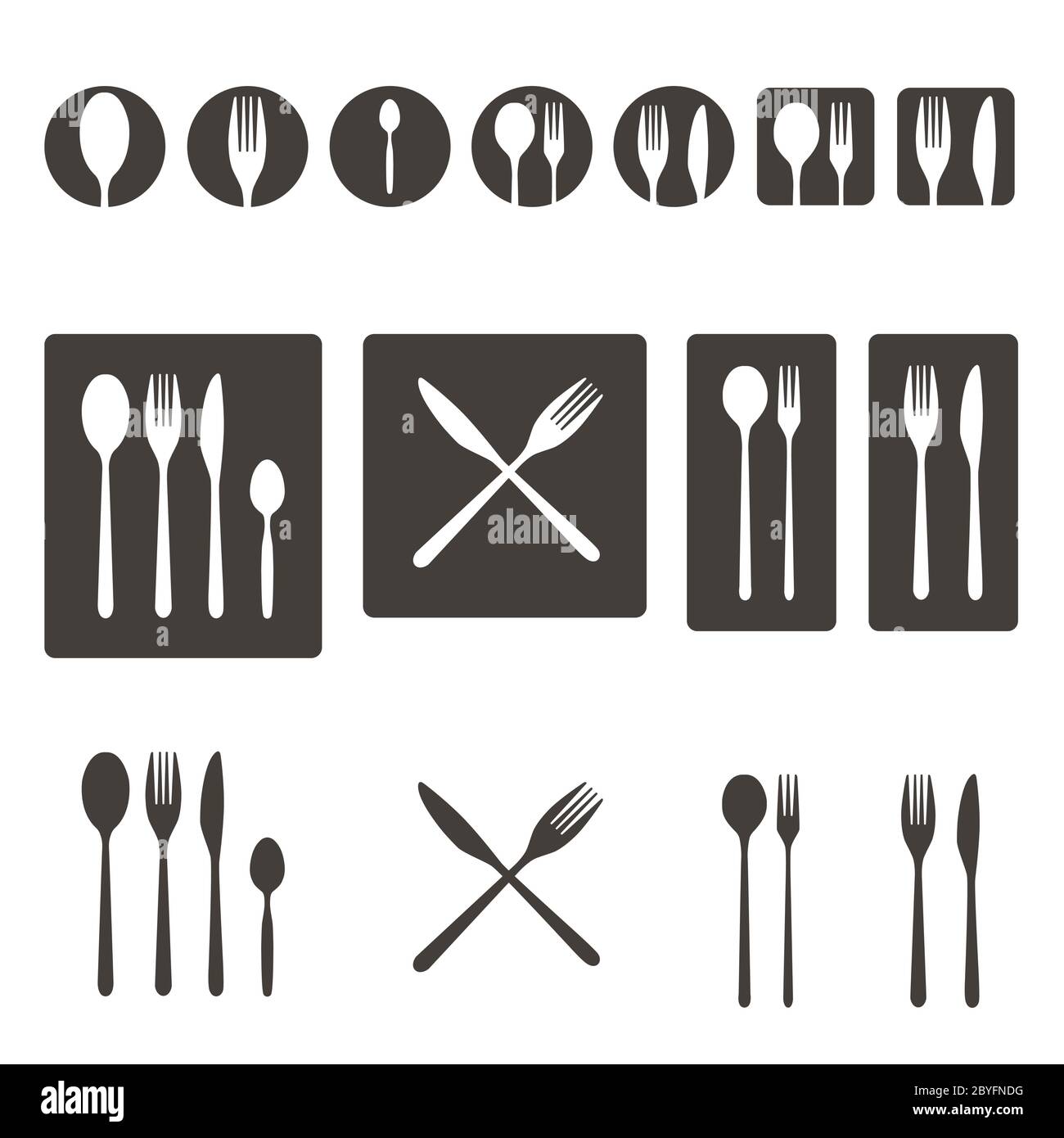 Cutlery simple flat icon set. Spoon fork logo. Vector eat icon